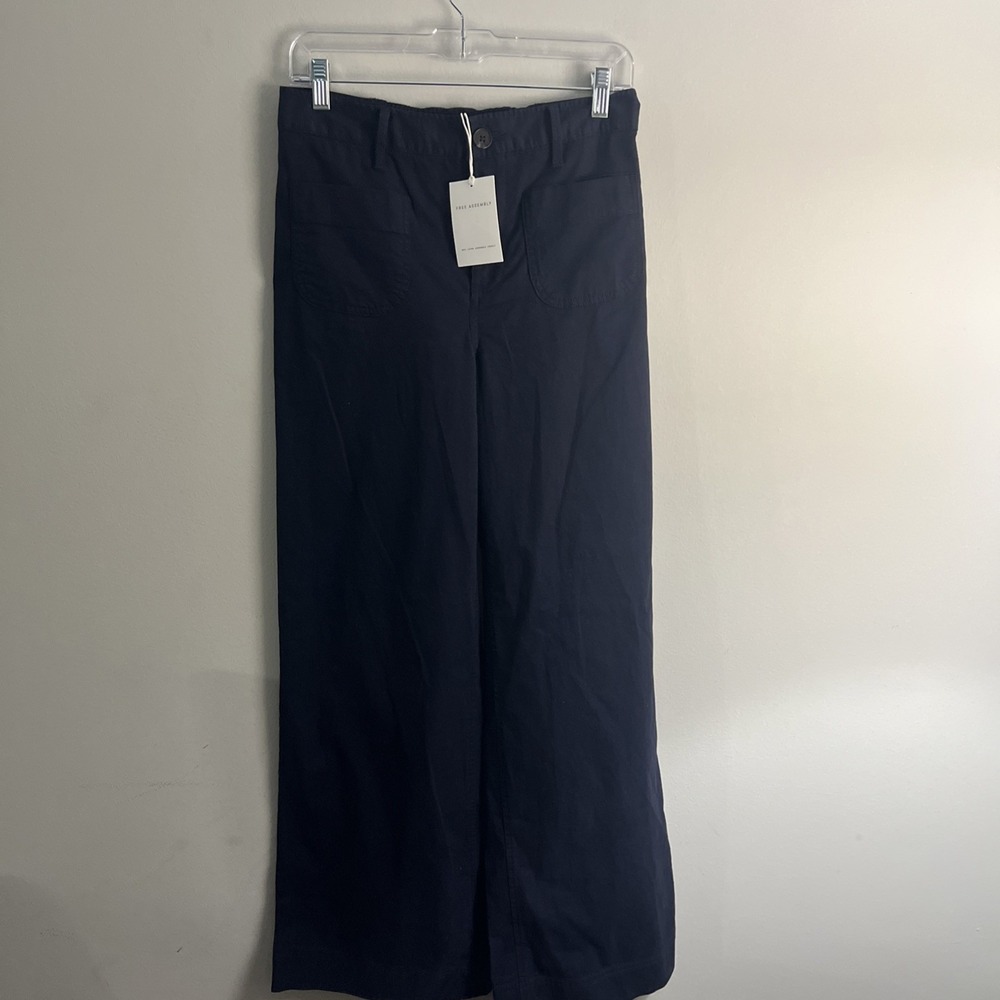 Free Assembly Womens Navy Wide Leg Comfort Waist Front Pockets Cotton Pants XS